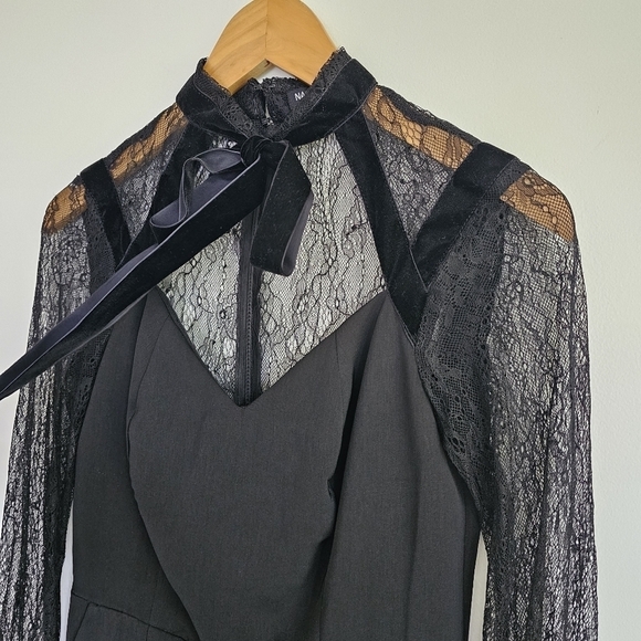 Nasty Gal "Lace Face It" Black Velvet Lace Jumpsuit - Picture 4 of 12